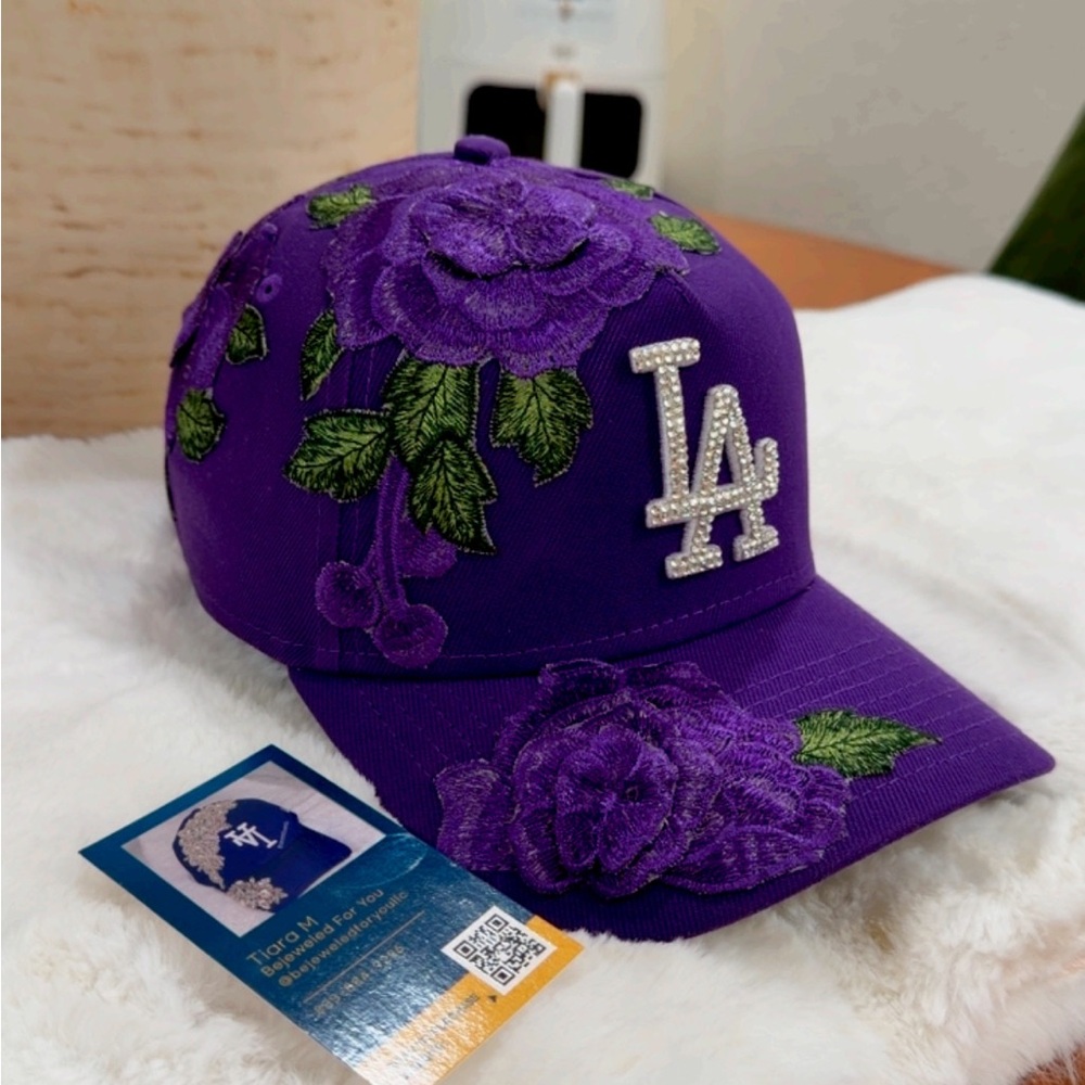 Purple Floral Cap with Embellished Logo